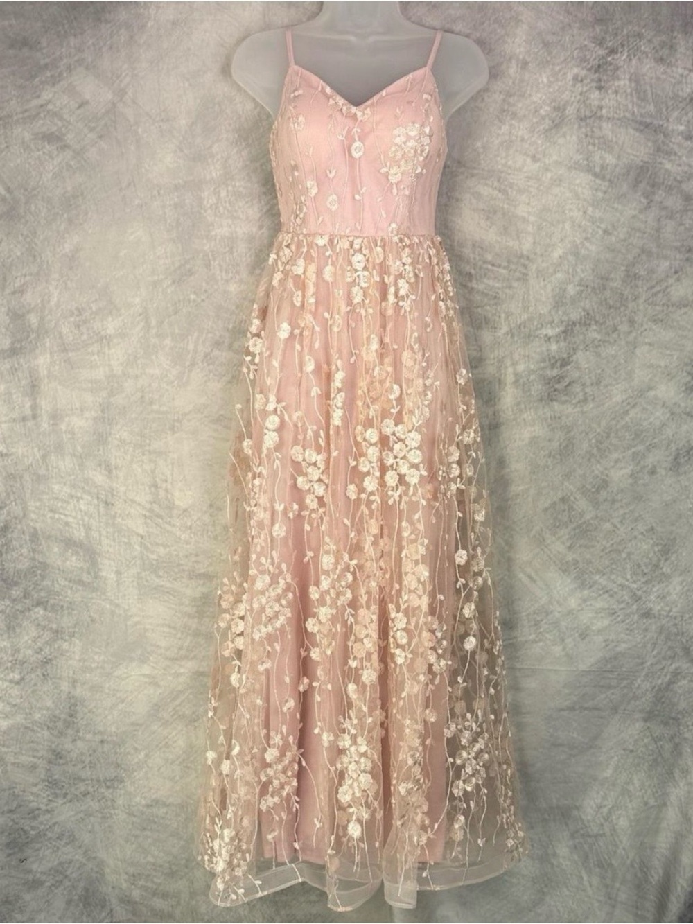 Elegant Pink Embroidered Floral Maxi Dress